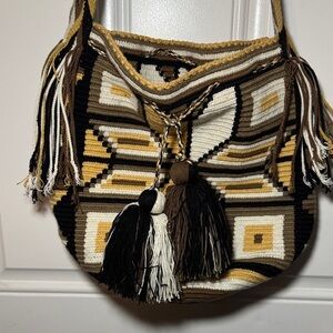 Wayuu Tribe Black, Brown, and Cream Shoulder Bag